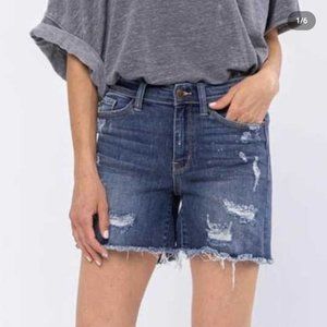Judy Blue Distressed Denim Shorts with Frayed Hem